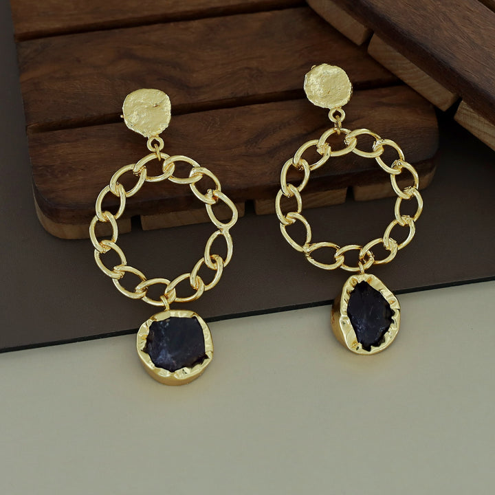 Round Chain Raw Stone Earring