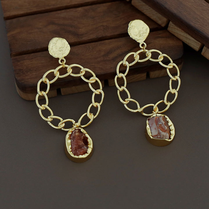 Round Chain Raw Stone Earring