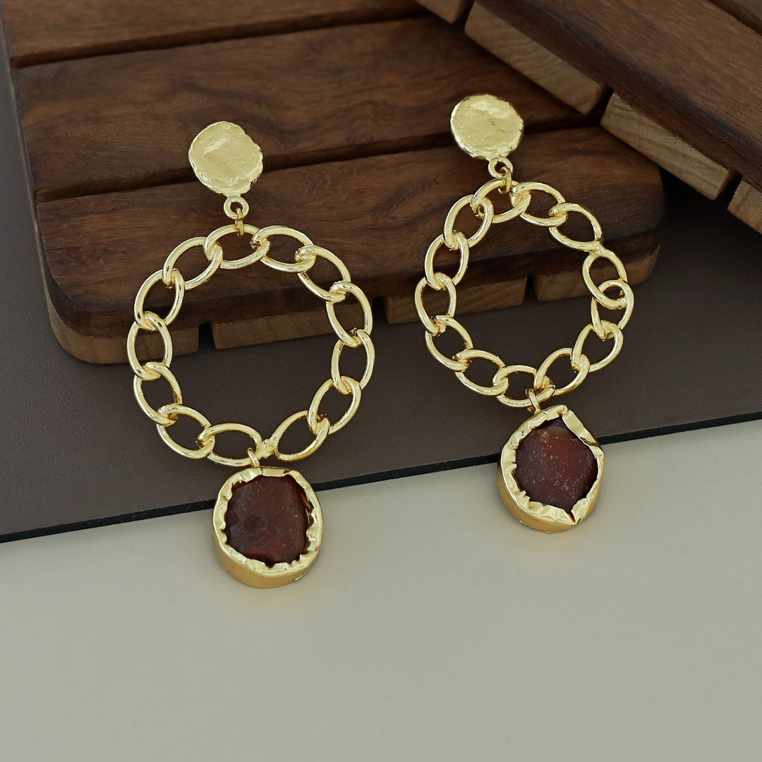 Round Chain Raw Stone Earring