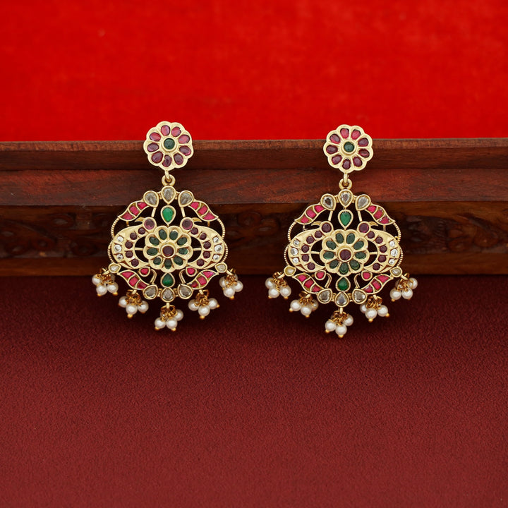 Premium Mythri Floral Rice Pearl Long Neckpiece with Earring