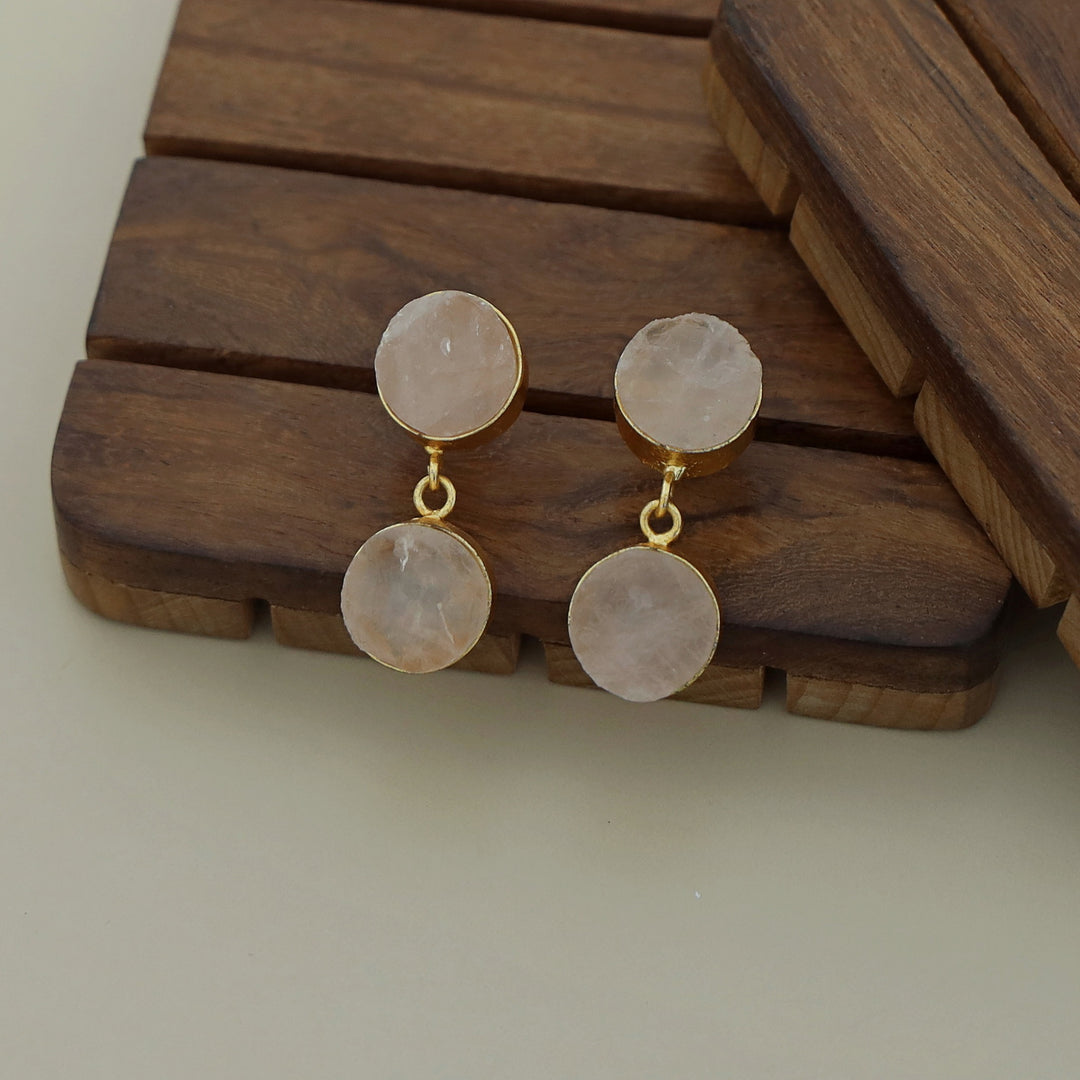 Twin Round Raw Stone Earring (Colour Option)