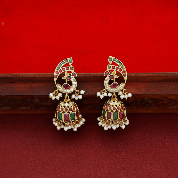 Pavnitha Kemp Stone Mayura Cluster Pearl Jhumka