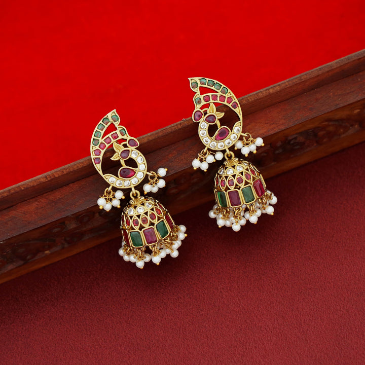 Pavnitha Kemp Stone Mayura Cluster Pearl Jhumka