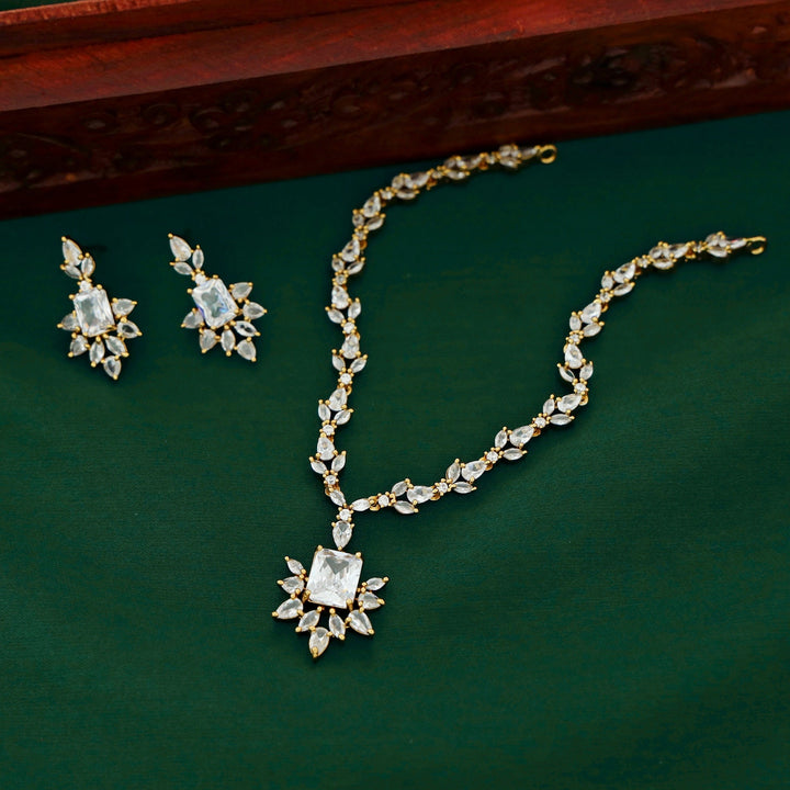 Arjita Glossy AD Stone Drop Neckpiece With Earring