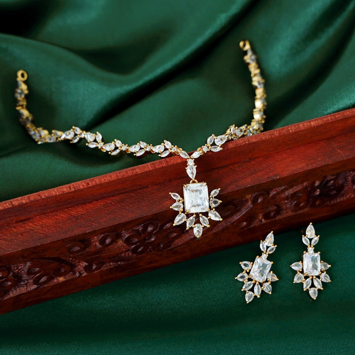 Arjita Glossy AD Stone Drop Neckpiece With Earring