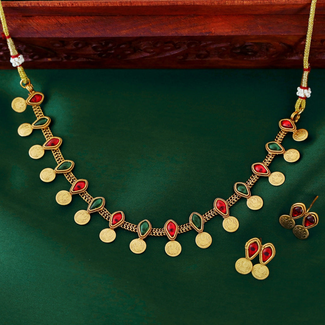 Vedika Kemp Drop Kashi Neckpiece With Earring