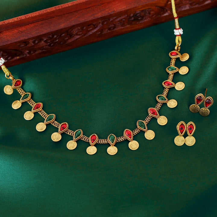 Vedika Kemp Drop Kashi Neckpiece With Earring