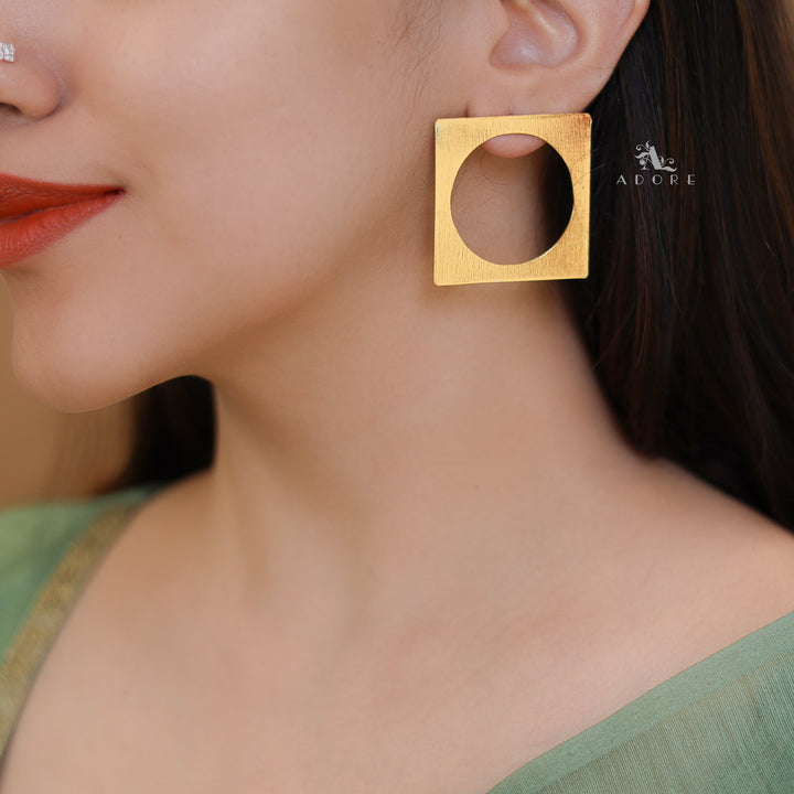 Axsa Golden Square Circle Earring