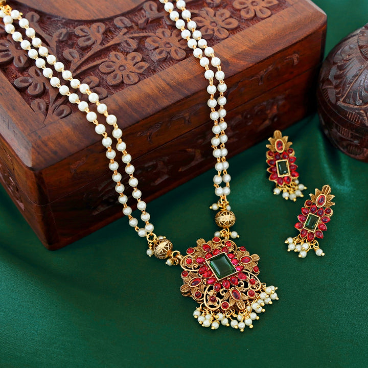 Riddhi Pearl Floral Ball Pendant Neckpiece With Earring