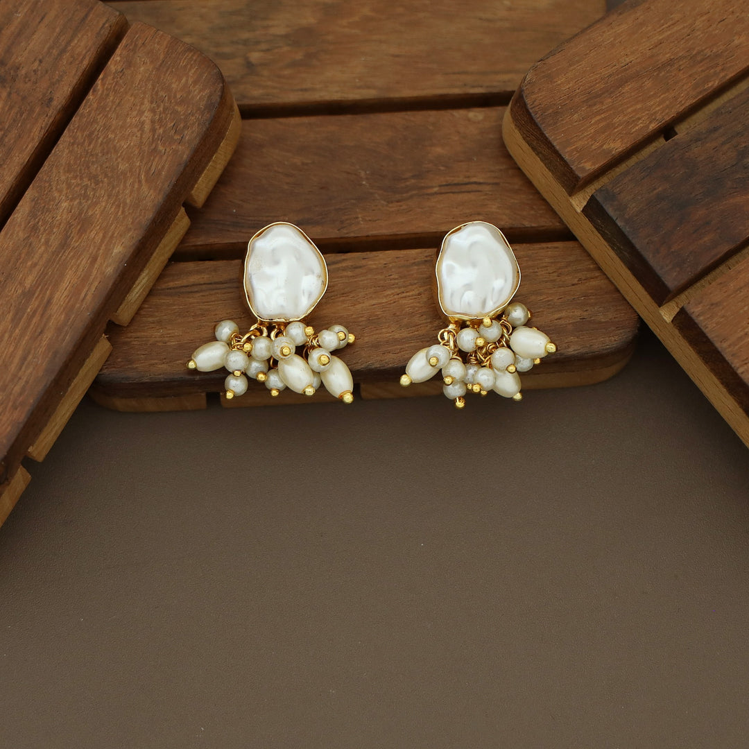 Alexis 3 Layer Rice Pearl Baroque + Glossy Stone Choker With Earring