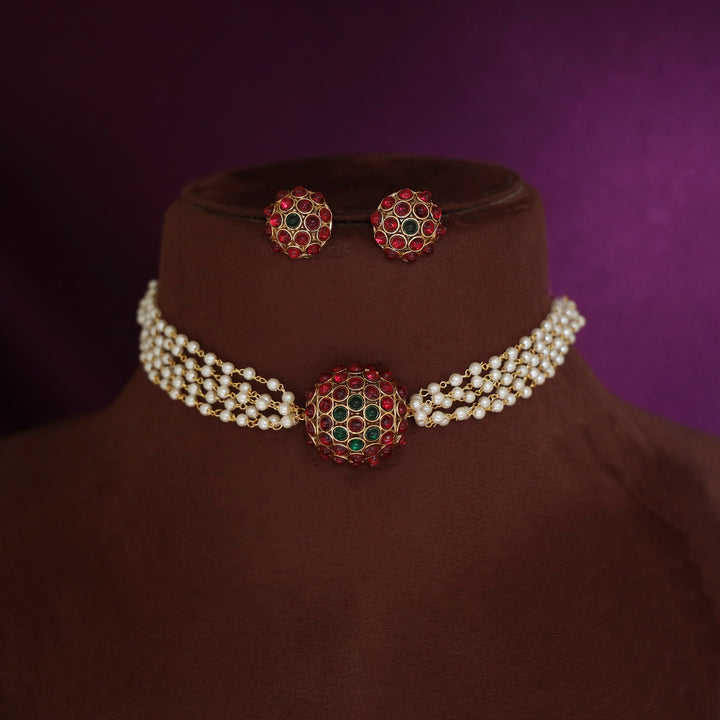 Aahiri Half Ball Carly Pearl Choker With Earring