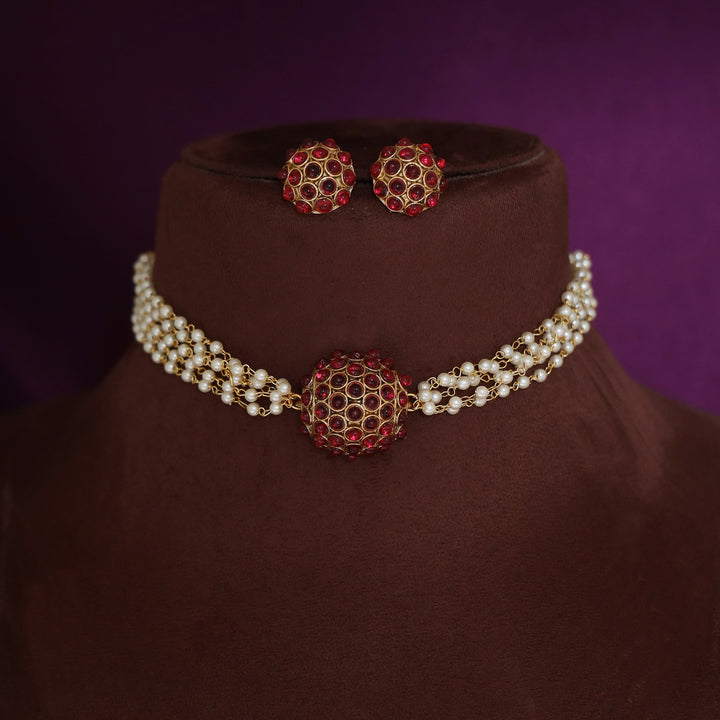 Aahiri Half Ball Carly Pearl Choker With Earring