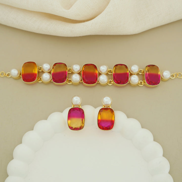 Kerensa Rectangle Glossy Baroque Choker With Earring