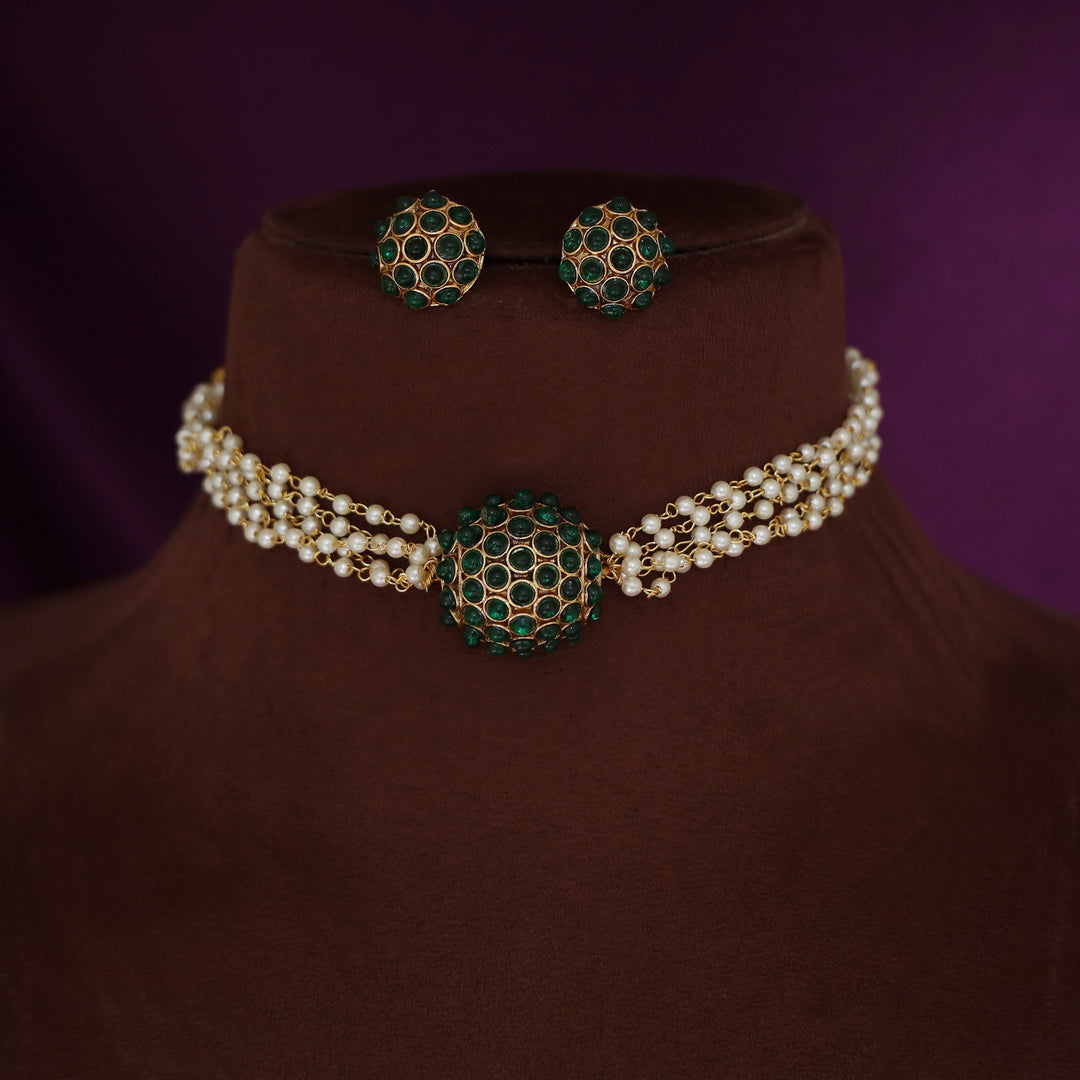 Aahiri Half Ball Carly Pearl Choker With Earring