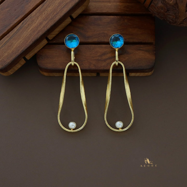 Golden Pear And Round Glossy Pearl Earring