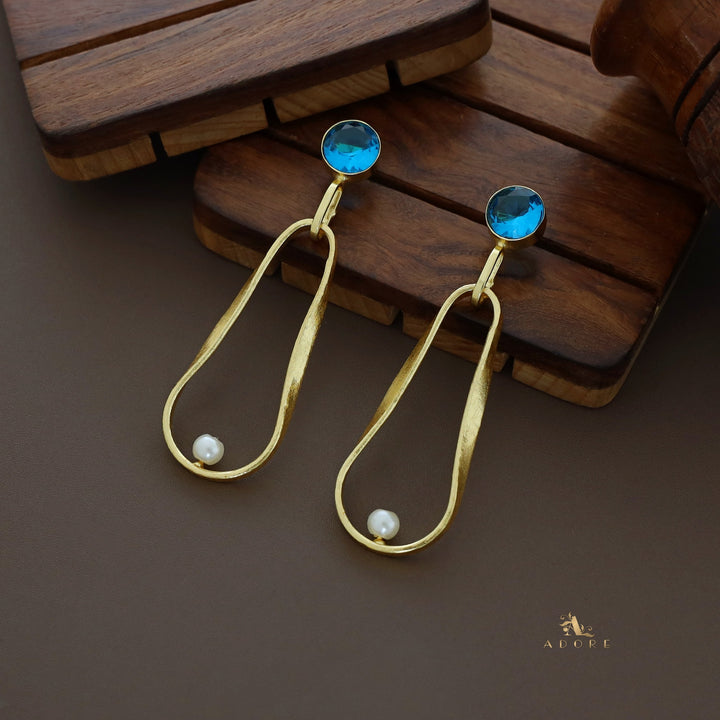Golden Pear And Round Glossy Pearl Earring