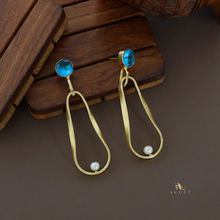 Golden Pear And Round Glossy Pearl Earring