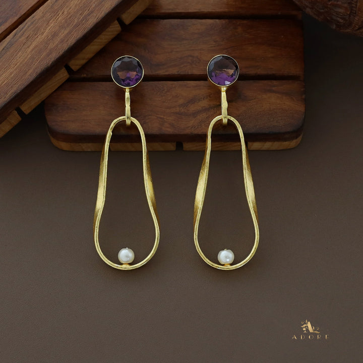 Golden Pear And Round Glossy Pearl Earring
