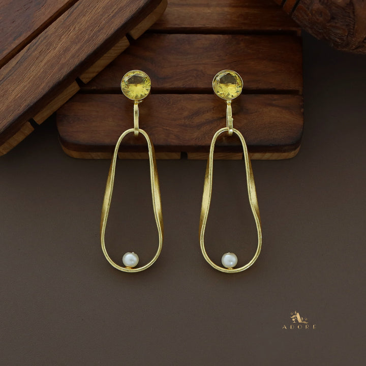 Golden Pear And Round Glossy Pearl Earring