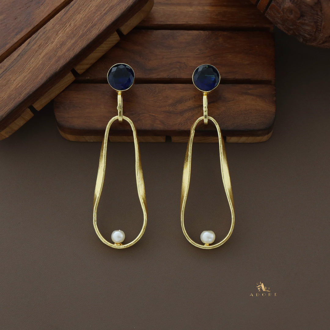 Golden Pear And Round Glossy Pearl Earring