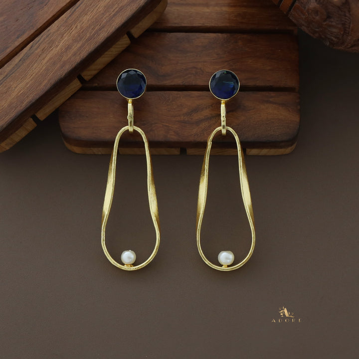 Golden Pear And Round Glossy Pearl Earring