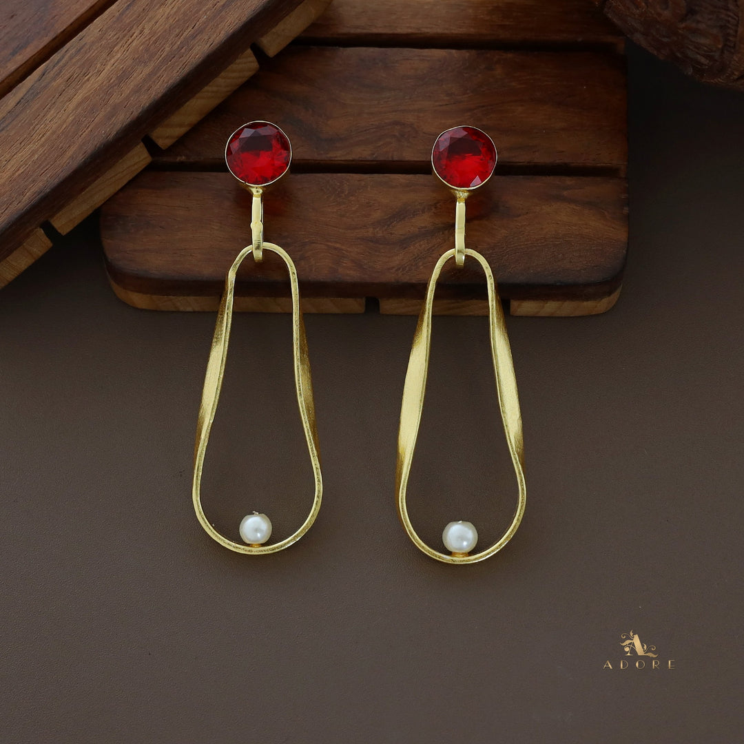 Golden Pear And Round Glossy Pearl Earring
