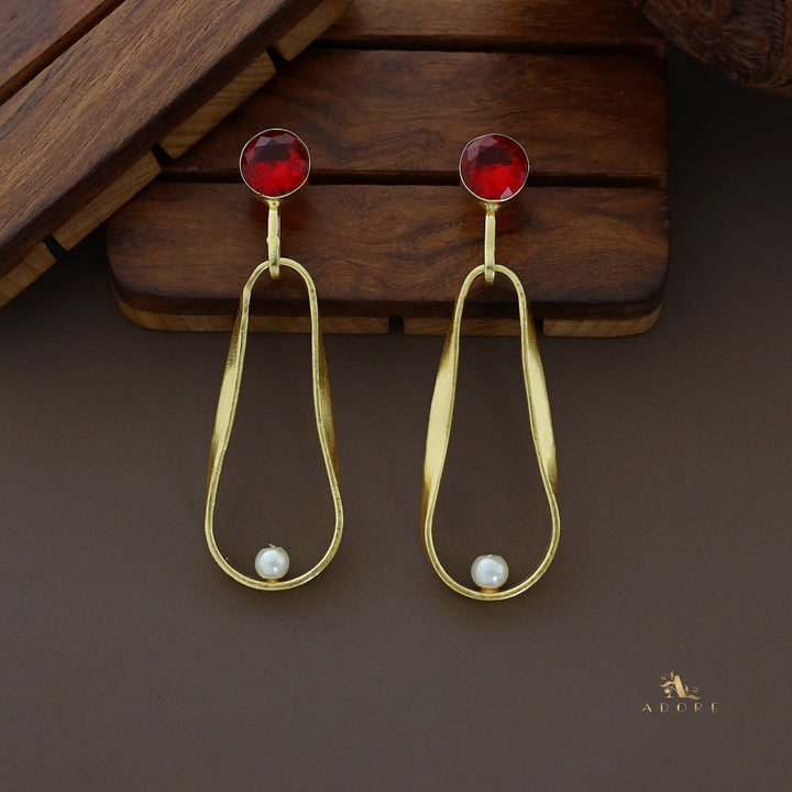 Golden Pear And Round Glossy Pearl Earring