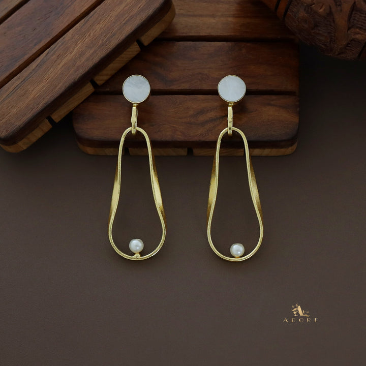 Golden Pear And Round Glossy Pearl Earring