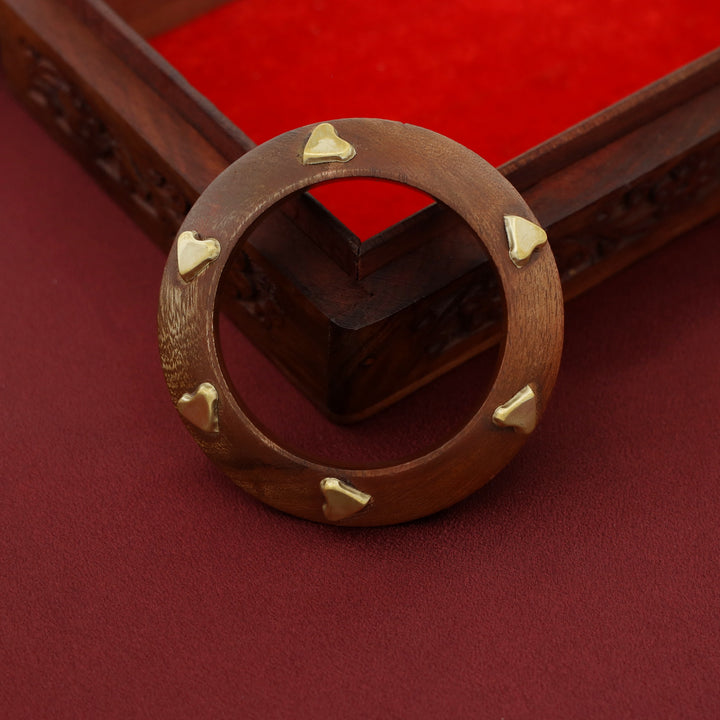 Vagmi Golden Heart Wooden Bangle (Single Piece)