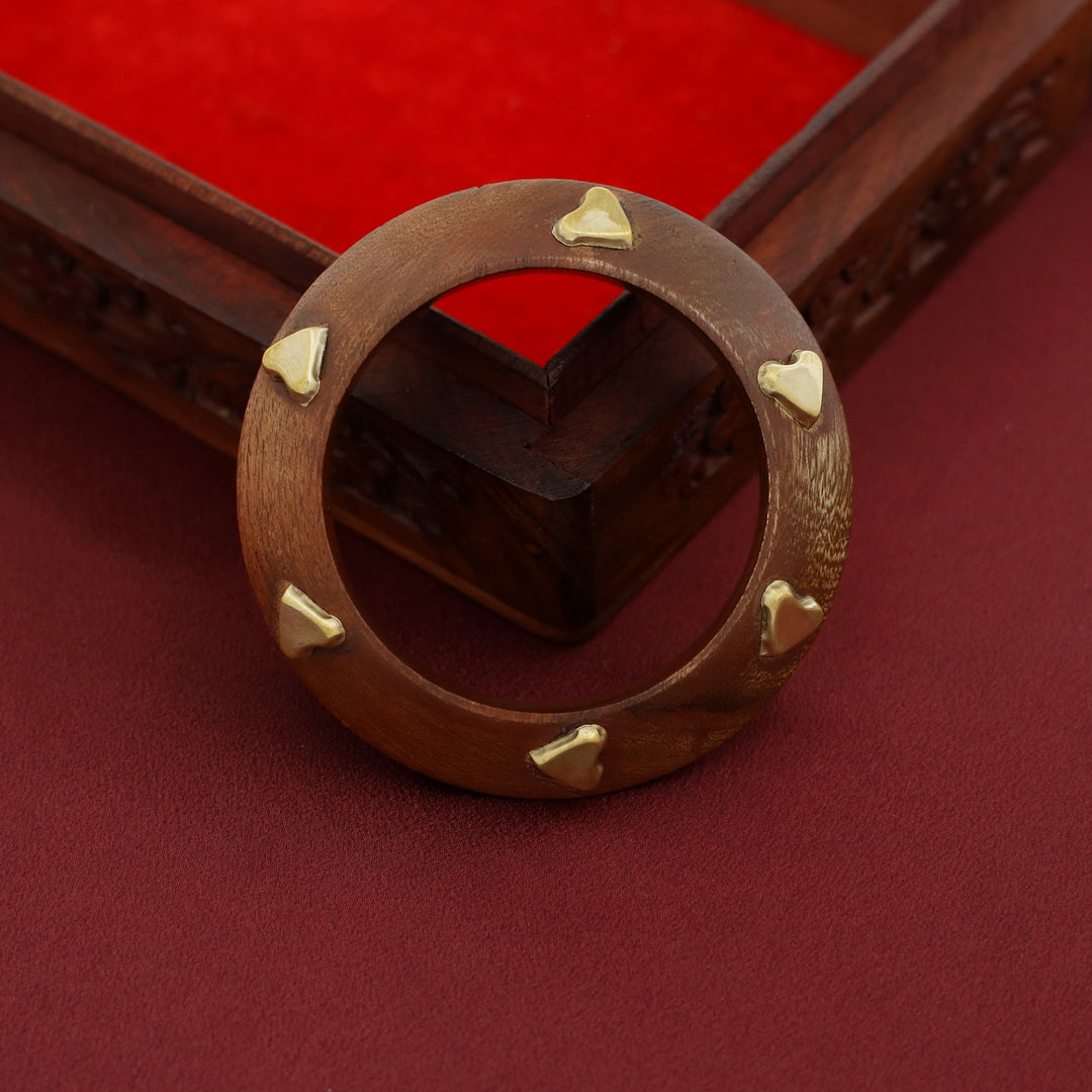 Vagmi Golden Heart Wooden Bangle (Single Piece)