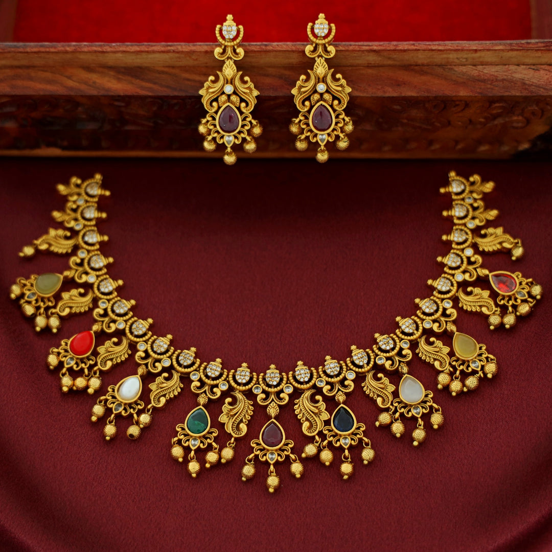 Premium Deevani Navratna Neckpiece With Earring