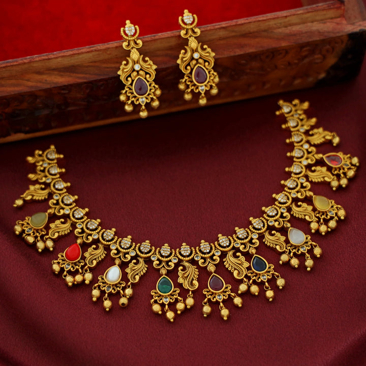 Premium Deevani Navratna Neckpiece With Earring