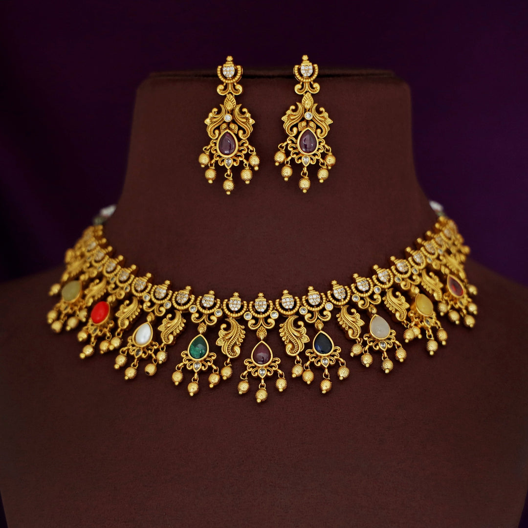 Premium Deevani Navratna Neckpiece With Earring