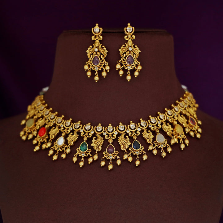 Premium Deevani Navratna Neckpiece With Earring