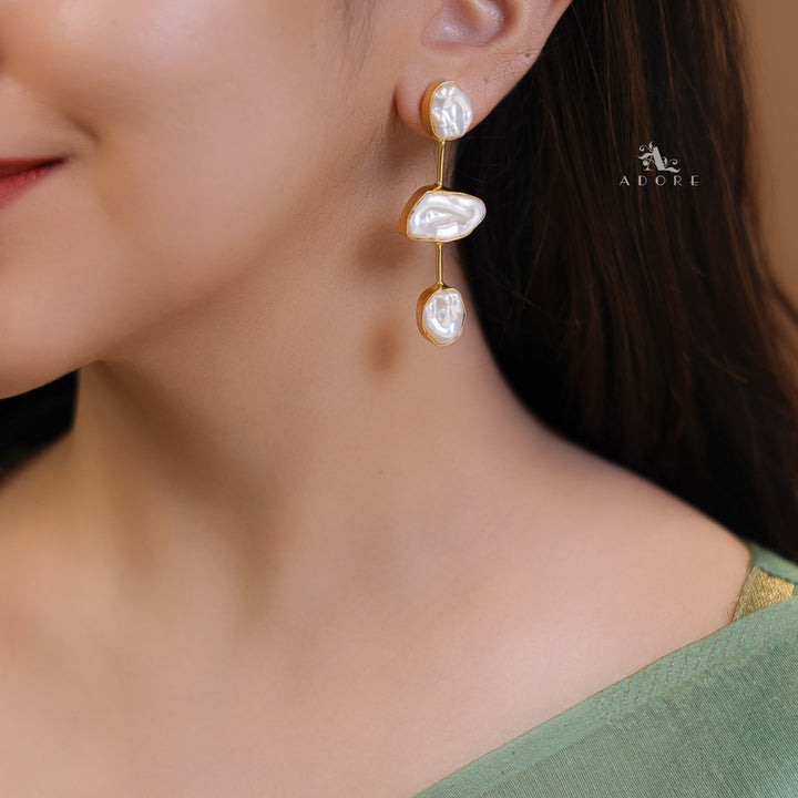 Advika Golden Stick Tri Baroque Earring