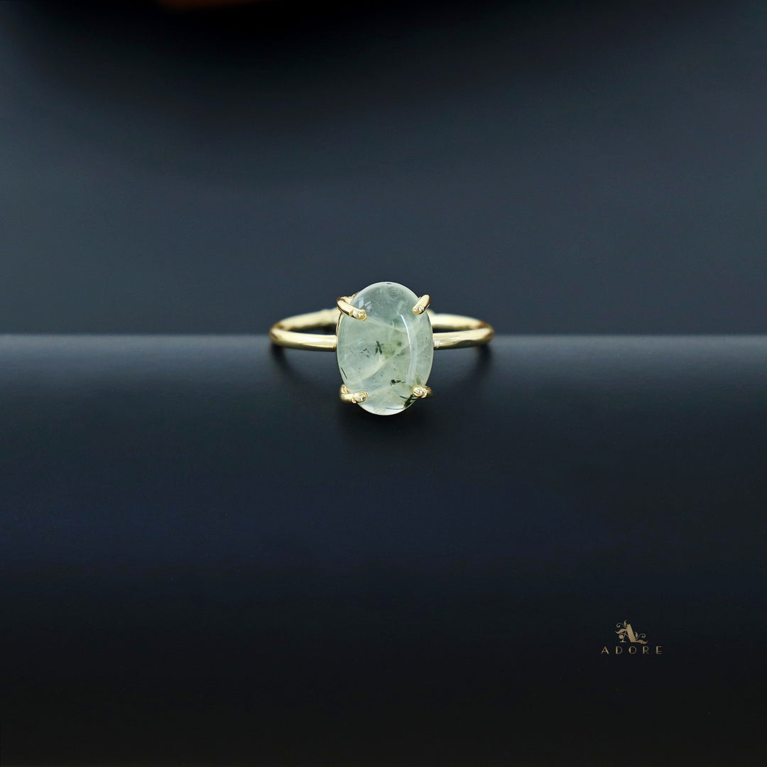 Golden Oval Natural Stone Claw Ring