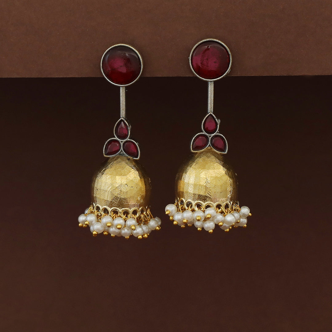 Vaida Dual Tone Circle Half Jhumka Cluster Pearl Earring