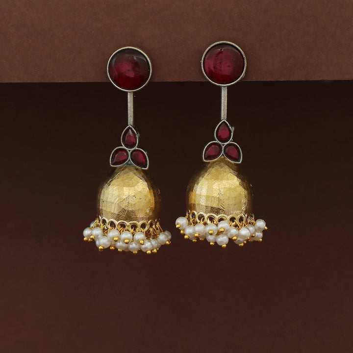 Vaida Dual Tone Circle Half Jhumka Cluster Pearl Earring
