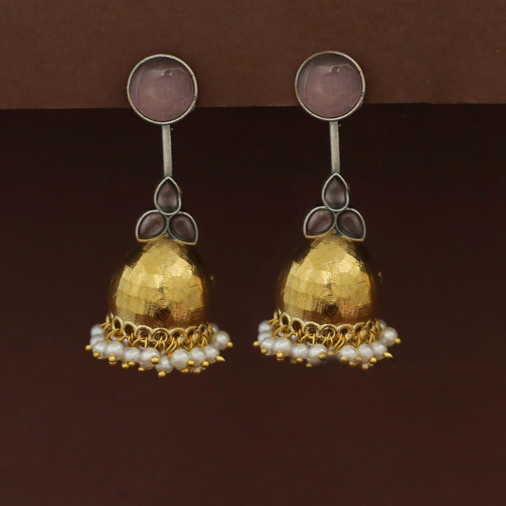 Vaida Dual Tone Circle Half Jhumka Cluster Pearl Earring