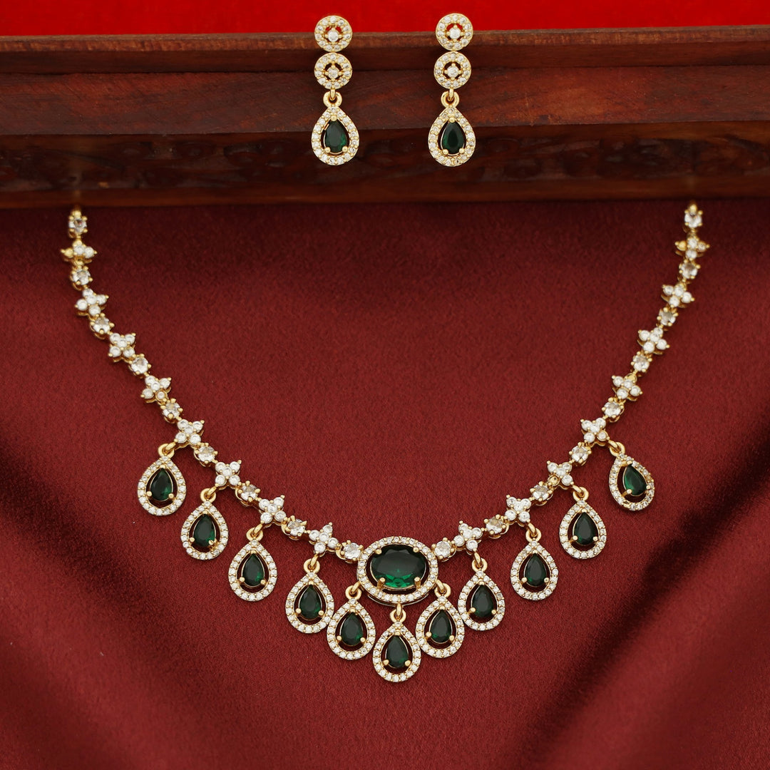 Aavya AD Stone Drop Oval Glossy Neckpiece With Earring