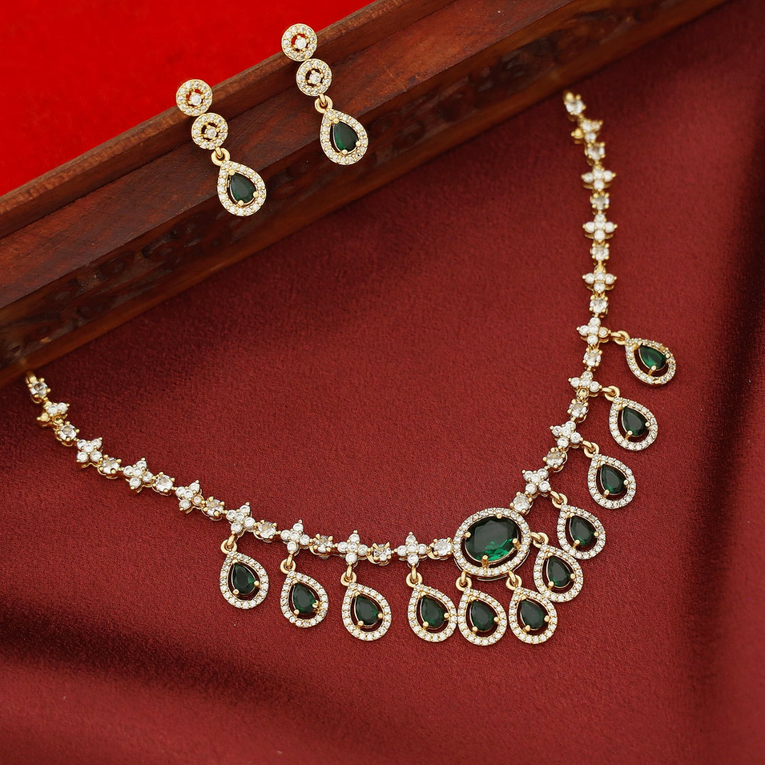 Aavya AD Stone Drop Oval Glossy Neckpiece With Earring