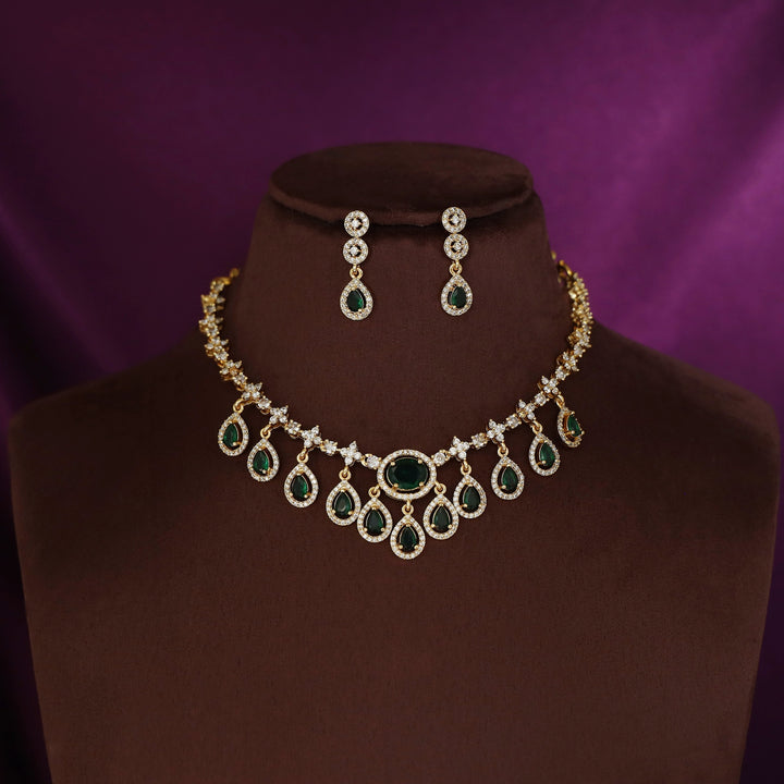 Aavya AD Stone Drop Oval Glossy Neckpiece With Earring