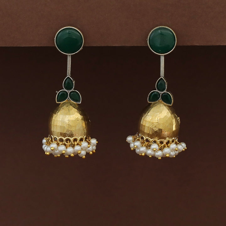 Vaida Dual Tone Circle Half Jhumka Cluster Pearl Earring