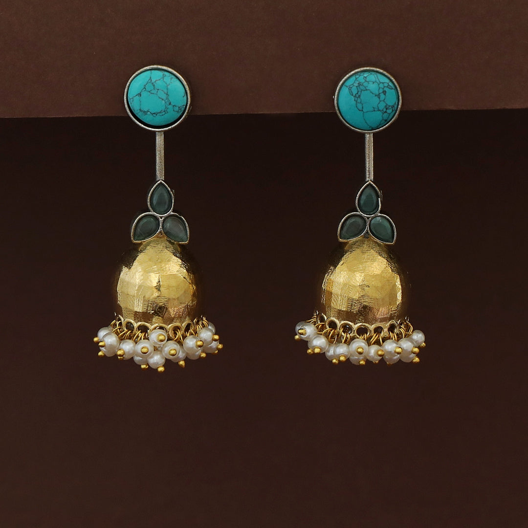 Vaida Dual Tone Circle Half Jhumka Cluster Pearl Earring