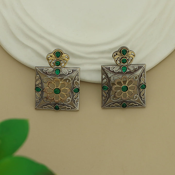 Ailana Dual Tone Square Floral Earring