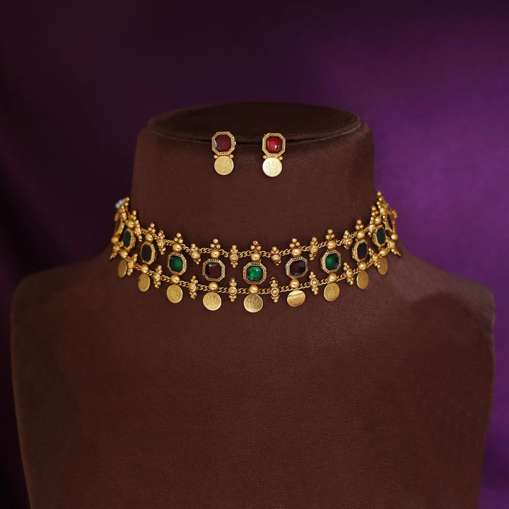 Jyotirmayee Mini Kashi Octagon Enamel Choker With Earring