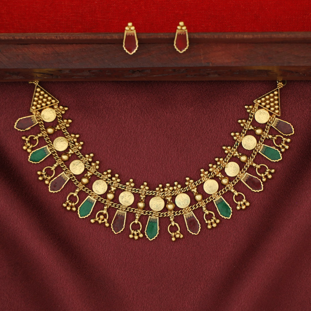Bhamini Mini Kashi Enamel Choker With Earring