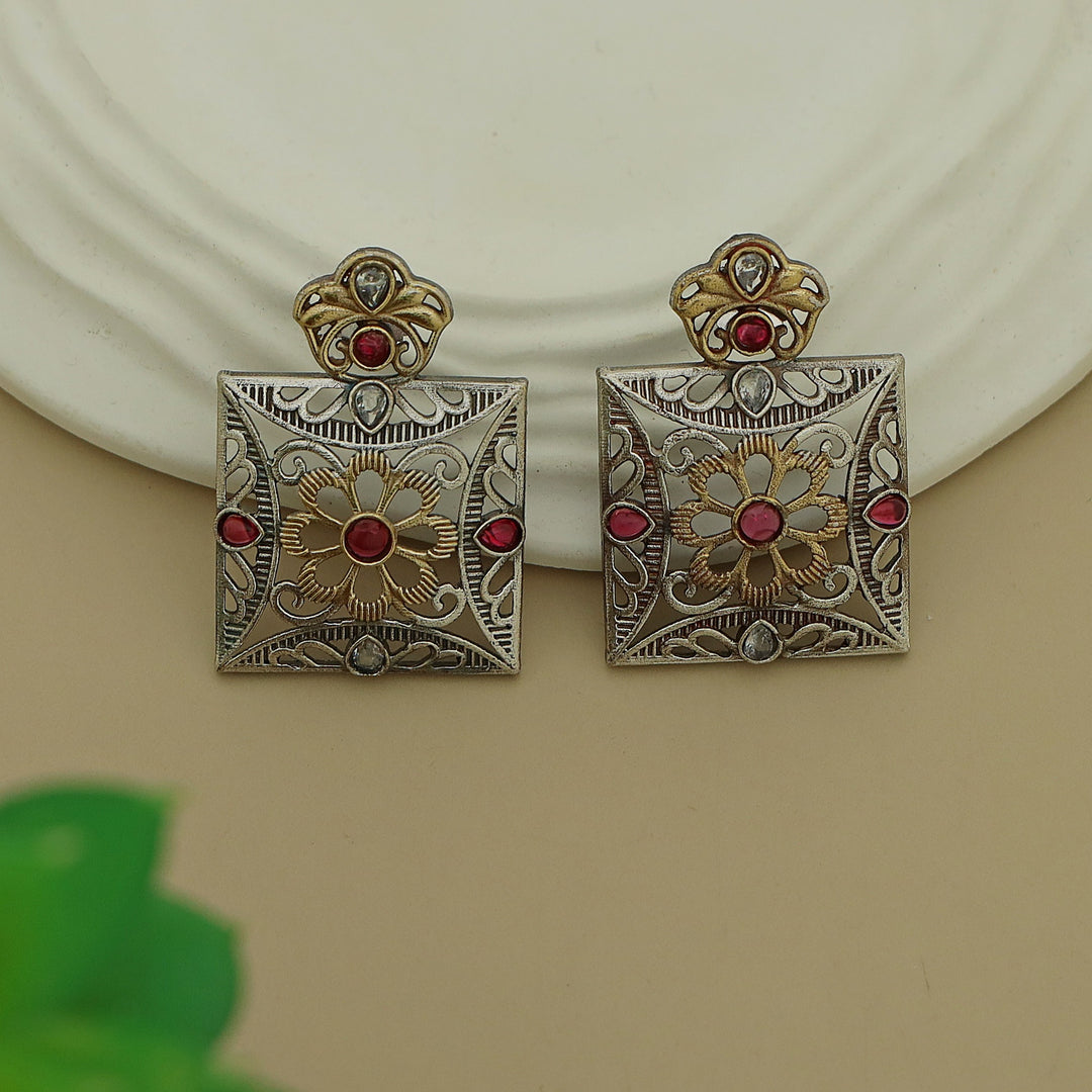 Ailana Dual Tone Square Floral Earring