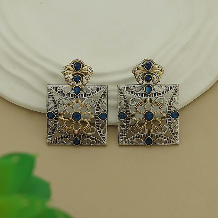 Ailana Dual Tone Square Floral Earring