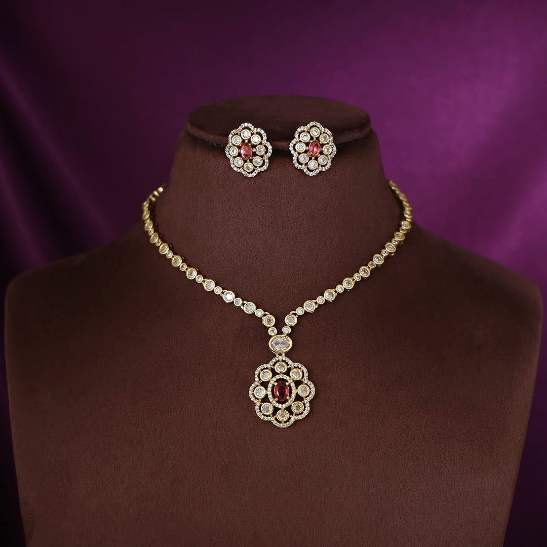 Nirvika Flower Pendant Neckpiece With Stud